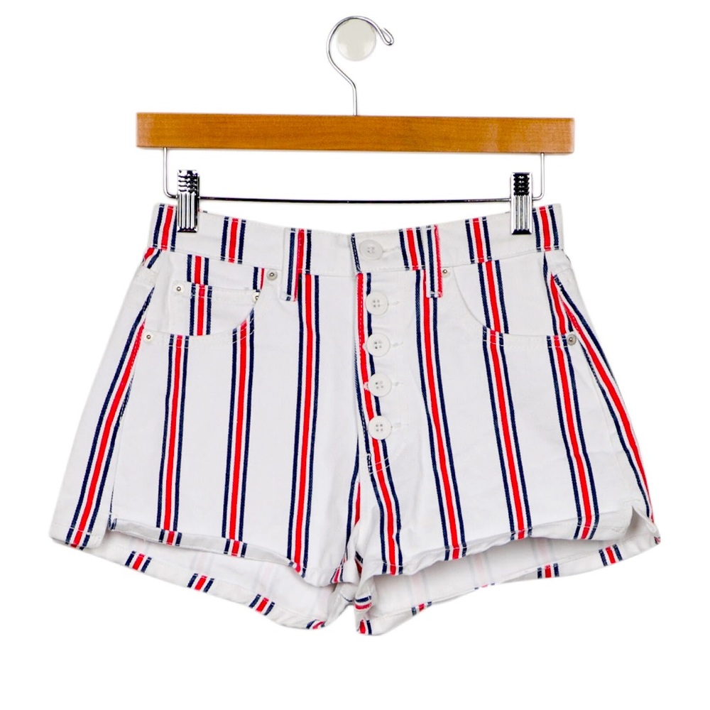 Reformation Charlie Button Front Striped Red White Blue Shorts Grenada 25